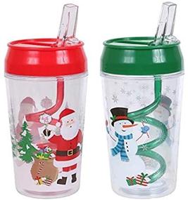 img 2 attached to 🎅 Set of 2 Christmas Tumblers with Closable Swirl Straws - 12 oz, featuring Santa and Snowman