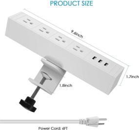 img 1 attached to CCCEI Металлический настольный крепежный блок питания с 4 розетками и USB-портами и защитой от перенапряжения, 380Дж столешница, подходит для краев стола толщиной 1,8 дюйма. Кабель питания 6 футов, белый.