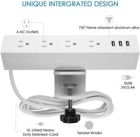 img 3 attached to CCCEI Металлический настольный крепежный блок питания с 4 розетками и USB-портами и защитой от перенапряжения, 380Дж столешница, подходит для краев стола толщиной 1,8 дюйма. Кабель питания 6 футов, белый.