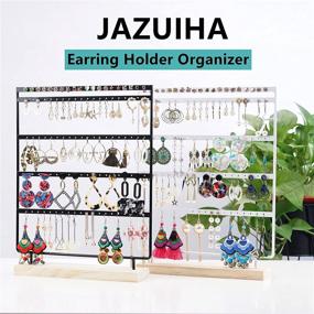 img 3 attached to Stylish Black Earrings Organizer: 5-Layer 100 Holes Ear Stud Holder with Wooden Base - Perfect Jewelry Display Stand for Hanging Earrings