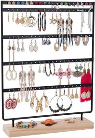 img 4 attached to Stylish Black Earrings Organizer: 5-Layer 100 Holes Ear Stud Holder with Wooden Base - Perfect Jewelry Display Stand for Hanging Earrings