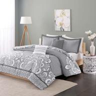 🛏️ isabella grey modern all season bedding set with cozy comforter, casual damask design, matching sham, and decorative pillow – full/queen size by intelligent design logo