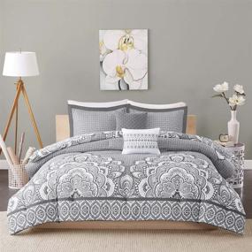 img 3 attached to 🛏️ Isabella Grey Modern All Season Bedding Set with Cozy Comforter, Casual Damask Design, Matching Sham, and Decorative Pillow – Full/Queen Size by Intelligent Design