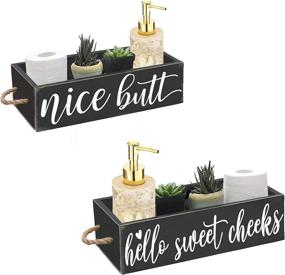 img 4 attached to 🚽 Cocomong Farmhouse Bathroom Decor Box - Funny Butt Design, 2 Sides, Toilet Paper Holder, Over Toilet Rustic Organizer, Paper Diaper Storage, Black