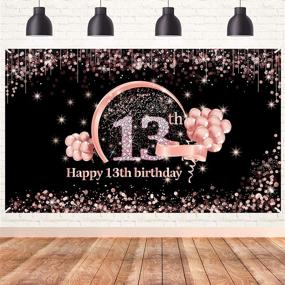 img 4 attached to Extra Large 13th Birthday Backdrop Decorations for Girls - Rose Gold Happy 13th Birthday Party Supplies with Photo Booth Props - Lnlofen