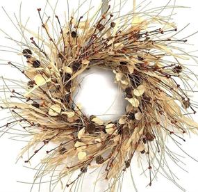 img 4 attached to 🌿 24 Inch Winter Pip Berry Wreath Artificial Eucalyptus Front Door Wreath with Orange Flowers, Pinecones, and Ivory Foliage - Mixed Wreath on Farmhouse Grapevine for Wall Window Decoration and Home Décor