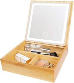 img 4 attached to 💄 Fabuday 2 in 1 Bamboo Lighted Makeup Mirror: Organize, Illuminate & Enhance Your Beauty Routine