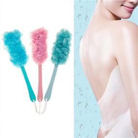 img 2 attached to 🛀 Arswin Pink Lufa Back Scrubber: Anti-Slip Long Handle Bath Sponge Shower Brush for Effective Back Cleaning