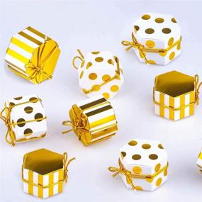 img 4 attached to Aimto Gold and White Favor Boxes: Stylish Treat Boxes for Parties with Tags and Rope - 2"x 2"x 1" - Pack of 50