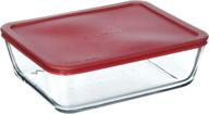 🔴 anchor hocking classic glass food storage container: red lid, 11 cup, clear - 77931 logo