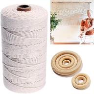 premium macrame cotton cord: 3mm, 219 yards with wooden rings - natural white craft cotton rope for plant hangers, wall hanging, knitting, christmas gift wrapping logo