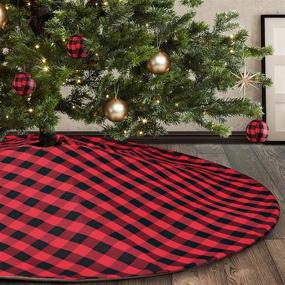 img 4 attached to 🎄 Yuboo Buffalo Plaid and Burlap Christmas Tree Skirt: Red & Black Gingham Reversible Xmas Mat for Rustic Farmhouse Decor