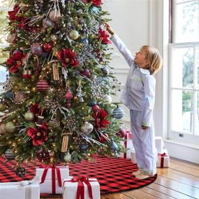 img 1 attached to 🎄 Yuboo Buffalo Plaid and Burlap Christmas Tree Skirt: Red & Black Gingham Reversible Xmas Mat for Rustic Farmhouse Decor