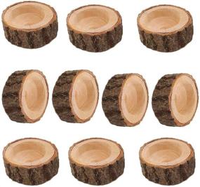 img 4 attached to 🕯️ Yikko Rustic Wood Tea Light Candle Holders - Set of 10, Wooden Votive Candle Holder for Wedding Table Centerpieces, Halloween, Christmas, Valentine's Day - Home Decoration (2.16Wx0.98H)