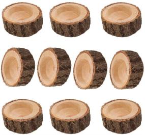 img 1 attached to 🕯️ Yikko Rustic Wood Tea Light Candle Holders - Set of 10, Wooden Votive Candle Holder for Wedding Table Centerpieces, Halloween, Christmas, Valentine's Day - Home Decoration (2.16Wx0.98H)