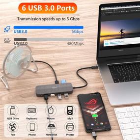 img 2 attached to 🔌 TSUPY USB C HUB 6 USB 3.0 Port: 10-in-1 Thunderbolt 3 Adapter for MacBook Pro, XPS, Pixelbook and More - 4K HDMI, 100W Fast Power Delivery, SD/microSD Card Reader