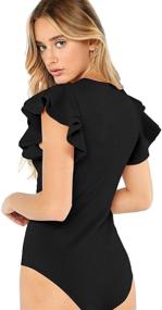 img 3 attached to 👗 Romwe Women's Layered Ruffle Short Sleeve Bodysuit: Elegant Round Neck Design