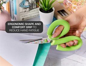 img 1 attached to 🌸 8-Inch Scissors with Comfort Handles, Floral Blade, Green - It's Academic Pillow Grips Scissors