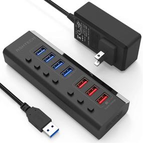 img 4 attached to 💻 RSHTECH Powered USB Hub: 7 Ports USB 3.0 + 4 Data Transfer + 3 Fast Charging Ports, 36W Adapter, On/Off Switches (A37-Black)