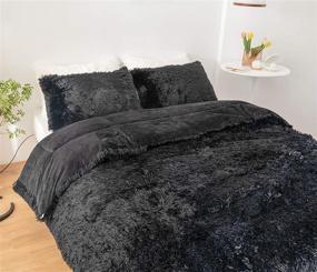 img 3 attached to 🛏️ Набор "Janzaa Shaggy Comforter" - размер "Queen/Full", пушистое пледовое одеяло, черного цвета - 3 предмета с искусственным мехом и бархатной фланелью - включает 1 пледовое одеяло и 2 наволочки.
