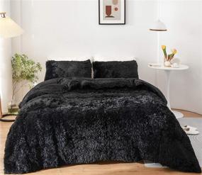 img 4 attached to 🛏️ Janzaa Shaggy Comforter Set - Queen/Full Size, Fluffy Plush Comforter Set in Black - 3 Piece Faux Fur Comforter Set with Plush & Velvet Flannel - Includes 1 Plush Comforter Set and 2 Pillow Cases