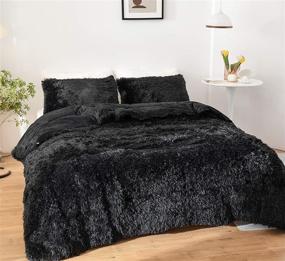 img 2 attached to 🛏️ Janzaa Shaggy Comforter Set - Queen/Full Size, Fluffy Plush Comforter Set in Black - 3 Piece Faux Fur Comforter Set with Plush & Velvet Flannel - Includes 1 Plush Comforter Set and 2 Pillow Cases