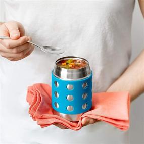 img 2 attached to 🍱 LunchBots Thermal 12 oz Triple Insulated Food Container - Keeps Food Hot for 6 Hours or Cold for 12 Hours - Leak Proof Soup Jar with Stainless Interior - Navy Lid - Aqua Dots