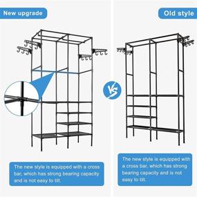 img 2 attached to 👕 Black Freestanding Garment Rack with Multifunctional Shelves and Hooks for Shoe and Clothing Organization