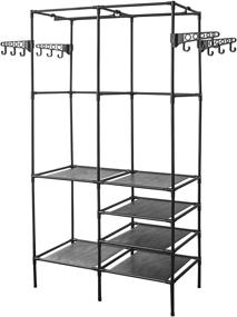 img 3 attached to 👕 Black Freestanding Garment Rack with Multifunctional Shelves and Hooks for Shoe and Clothing Organization