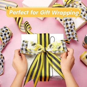 img 1 attached to 🐝 Buzz-worthy: 4 Rolls Bee Wired Edge Ribbons - Perfect for Summer, Spring, and Floral Crafts - Yellow, Black, and Gingham Check Designs - 2.5 Inch x 24 Yards