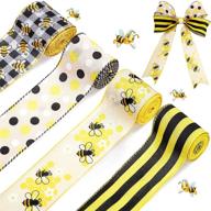 🐝 buzz-worthy: 4 rolls bee wired edge ribbons - perfect for summer, spring, and floral crafts - yellow, black, and gingham check designs - 2.5 inch x 24 yards logo