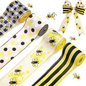 img 4 attached to 🐝 Buzz-worthy: 4 Rolls Bee Wired Edge Ribbons - Perfect for Summer, Spring, and Floral Crafts - Yellow, Black, and Gingham Check Designs - 2.5 Inch x 24 Yards