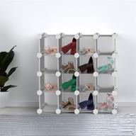👠 lavish home 16 piece interlocking cubby: customizable & stackable shoe organizer shelf - closet storage bin system, light grey logo