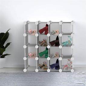 img 4 attached to 👠 Lavish Home 16 Piece Interlocking Cubby: Customizable & Stackable Shoe Organizer Shelf - Closet Storage Bin System, Light Grey