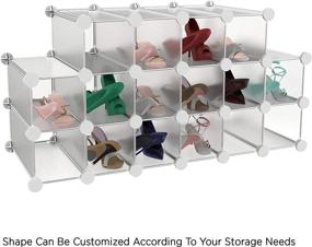 img 1 attached to 👠 Lavish Home 16 Piece Interlocking Cubby: Customizable & Stackable Shoe Organizer Shelf - Closet Storage Bin System, Light Grey