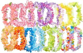 img 3 attached to Oojami 36 Piece Hawaiian Leis Necklace - Tropical Luau Hawaii Flower Lei Theme Party Favors for Birthday, Wedding, Beach Luau Party - Vibrant 3 Dozens Bright Colors