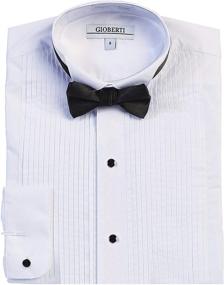 img 3 attached to 👔 Gioberti Boy's Wingtip Collar White Tuxedo Dress Shirt with Bowtie and Metallic Studs