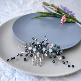 img 1 attached to 💃 Kercisbeauty Boho Wedding Bridal Crystal Hair Comb Clips: Navy Blue & Green Beads Headpiece Pins for Women's Dancing Ball