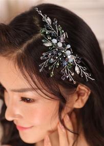 img 3 attached to 💃 Kercisbeauty Boho Wedding Bridal Crystal Hair Comb Clips: Navy Blue & Green Beads Headpiece Pins for Women's Dancing Ball