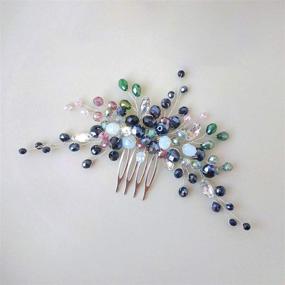 img 4 attached to 💃 Kercisbeauty Boho Wedding Bridal Crystal Hair Comb Clips: Navy Blue & Green Beads Headpiece Pins for Women's Dancing Ball