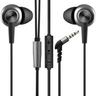 🎧 aoslen earphones wired in-ear headphones with noise cancelling, bass stereo, microphone, button control, volume control for iphone, android, smartphones, mp3 player, etc. - black logo