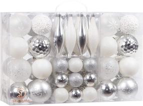 img 4 attached to 🎄 Assorted Shatterproof Christmas Ball Ornaments Set - 65-Piece Sea Team Seasonal Decorative Hanging Ornament Set in Reusable Gift Package for Holiday Xmas Tree Decorations, Silver & White