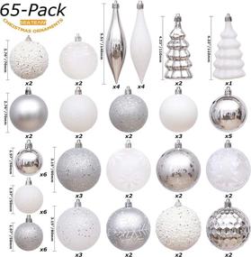img 2 attached to 🎄 Assorted Shatterproof Christmas Ball Ornaments Set - 65-Piece Sea Team Seasonal Decorative Hanging Ornament Set in Reusable Gift Package for Holiday Xmas Tree Decorations, Silver & White