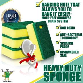 img 2 attached to 🧼 Scrubb Cleaning Supplies: Multipurpose Dish Sponge with Hook Holder - Long-Lasting Scrubber and Suction Cup Hook - Odorless Drain System (Pack of 6)