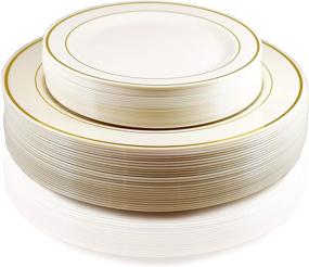 img 3 attached to Craft and Party Premium Plastic Dinner Plates - Set of 50 (25 Dinner Plates + 25 Salad/Dessert Plates) for 25 Guests - Ivory with Gold Rim