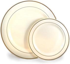 img 2 attached to Craft and Party Premium Plastic Dinner Plates - Set of 50 (25 Dinner Plates + 25 Salad/Dessert Plates) for 25 Guests - Ivory with Gold Rim