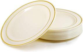 img 1 attached to Craft and Party Premium Plastic Dinner Plates - Set of 50 (25 Dinner Plates + 25 Salad/Dessert Plates) for 25 Guests - Ivory with Gold Rim