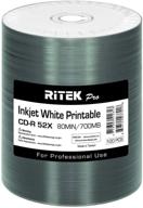 📀 professional grade ritek pro cd-r 52x 700mb white inkjet hub printable - 100 pack, blank media discs for recordable content logo