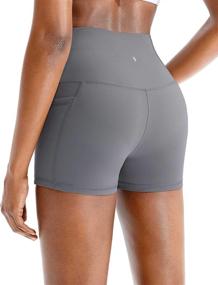 img 2 attached to 🩲 High Waist Yoga Shorts for Women with Side Pockets - Tummy Control Running Gym Workout Biker Shorts for Women (8"/3")