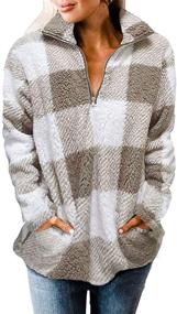 img 4 attached to 🧥 MEROKEETY Women's Plaid Sherpa Fleece Zip Sweatshirt: Cozy & Stylish Long Sleeve Pullover Jacket